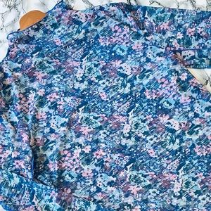 NWT Anthropologie Long-Sleeve Mesh Turtleneck Top in Pastel Floral Print